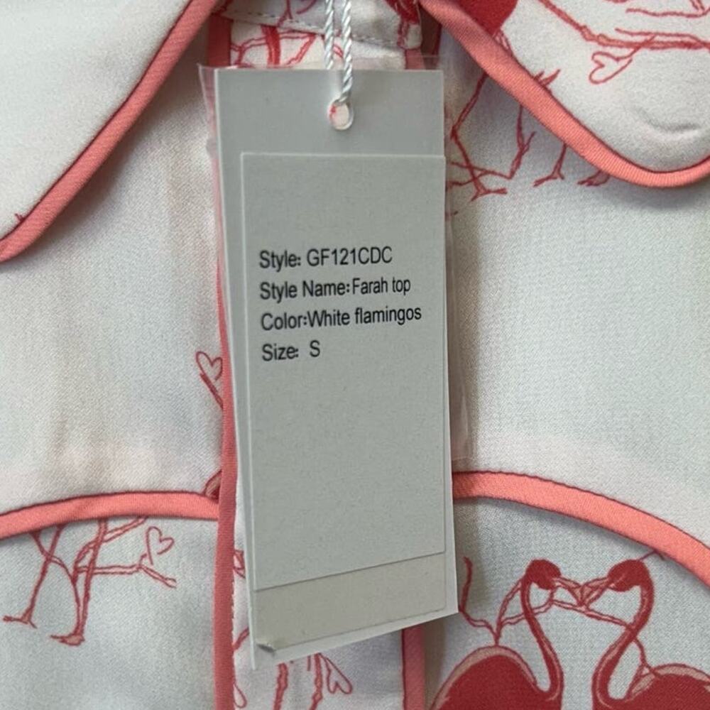 NWD Gilner Farrar White Flamingo Print Long Sleeve Button Up Farah Top Small - Picture 8 of 10